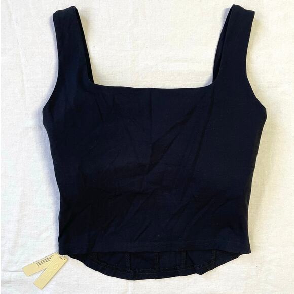 OGL Black Viscose Square Neck Crop Top Size XS Built in Bra NWT - Picture 2 of 7